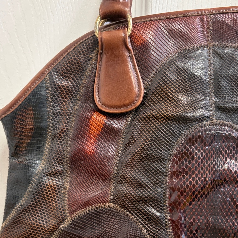 Vintage Classic Leather and Snake Skin Shoulder HandBag with Patterned Detail